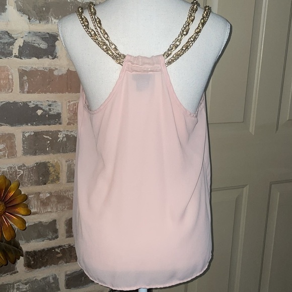 Rue 21 Pink Chiffon w/Gold Chain Swing Top Halter Neck Lightweight Fairycore MED - Picture 3 of 10